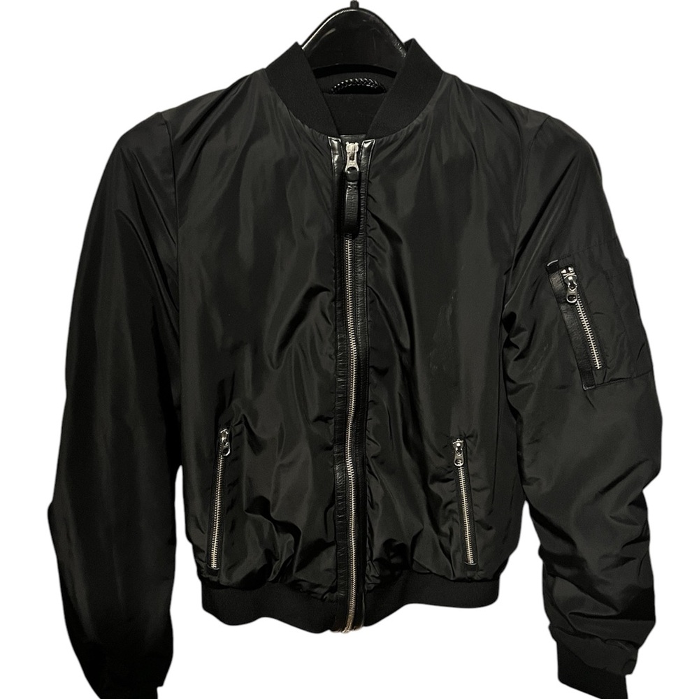 Mackage exclusively for Aritzia  Bomber Jacket black leather trim XXS nylon zip